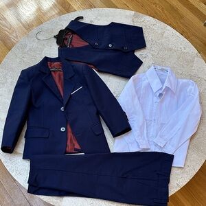 Boys Navy 4 Piece Suit Set with White Dress Shirt – Classic Formal Outfit